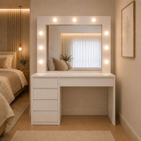 Camarim Espelho LED MDF 1,36m Polly -Belaris Móveis:Off White