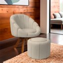 Ver imagem 2 de Kit Poltrona Decorativa Orgânica Flora Base Giratória com Puff Bouclê - Sofa Store:bouclê Bege