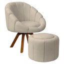 Ver imagem 1 de Kit Poltrona Decorativa Orgânica Flora Base Giratória com Puff Bouclê - Sofa Store:bouclê Bege