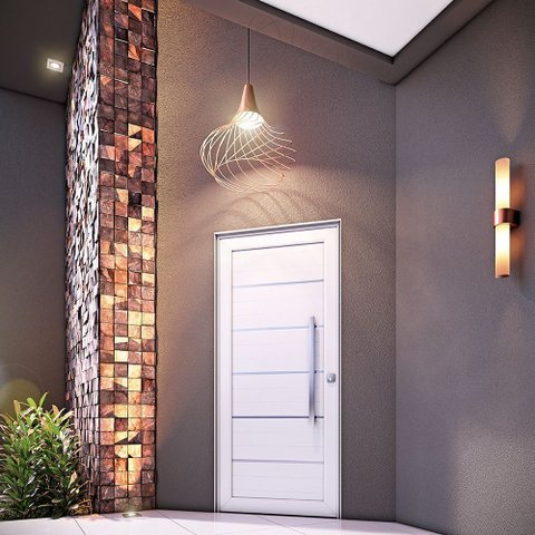 Porta de Alumínio Lambri 215x105cm com Friso e Puxador de 80 cm Lucasa Alumínio Branco