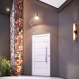 Porta de Alumínio Lambri 215x105cm com Friso e Puxador de 80 cm Lucasa Alumínio