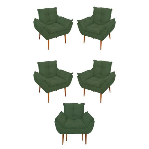 Kit 05 Poltrona Opala Sofá Sala, Quarto, Escritório Suede Cor:verde