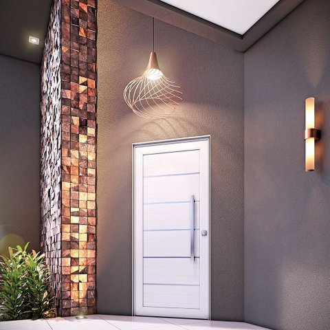 Porta de Alumínio Lambri 215x105cm com Friso e Puxador de 80 cm Lucasa Alumínio Branco