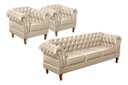 Ver imagem 1 de Conjunto Sofá Chesterfield 3 Lugares + 2 Poltronas Dom Pedro - Couríssimo Bege