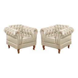 Conjunto Sofá Chesterfield 3 Lugares + 2 Poltronas Dom Pedro - Couríssimo Bege - 3