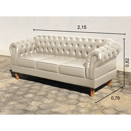 Conjunto Sofá Chesterfield 3 Lugares + 2 Poltronas Dom Pedro - Couríssimo Bege - 5
