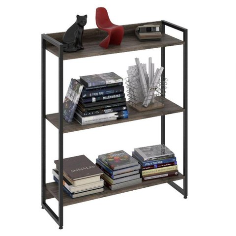 Estante Livreiro Multiuso Dynamica Industrial 80cm 3 Prateleiras C08 Carvalho Dark