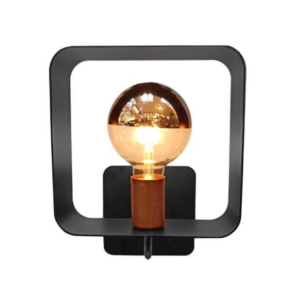 Luminária de Parede Arandela Square cor Preta com Acabamento Cobre para 1 Lâmpada E27 Bivolt