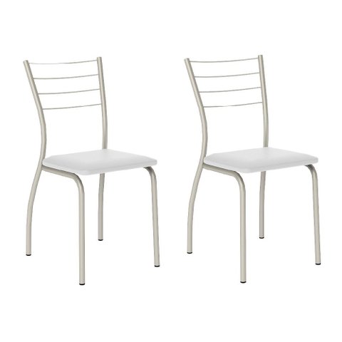 Conjunto 2 Cadeiras 1700 Tubo Prata Napa Branca Carraro