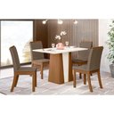 Ver imagem 1 de Conjunto Mesa de Cozinha Orus Tampo Madeirado com Vidro 120x80cm e 4 Cadeiras Isa Nature Suede Light