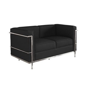 Sofá Le Corbusier de 2 Lugares Cromado em Sintético Preto