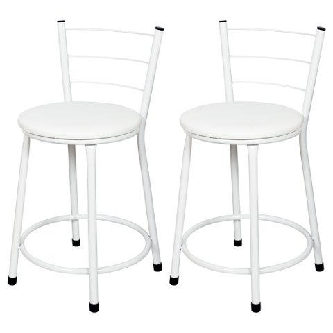 2 Banquetas Baixa para Cozinha Epoxi Branca:branco