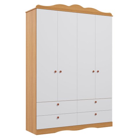 Guarda Roupa Encanto com 4 Portas e 4 Gavetas Permóbili Nature/Branco