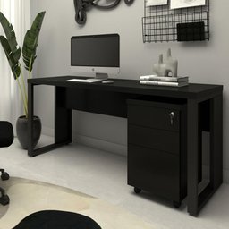 Mesa Escrivaninha Industrial 150cm Gaveteiro Clean Pés Metal Cor:preto - 1 Mesa Escrivaninha Industrial 150cm Gaveteiro Clean Pés Metal Cor:preto - 1