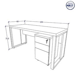 Mesa Escrivaninha Industrial 150cm Gaveteiro Clean Pés Metal Cor:preto - 2 Mesa Escrivaninha Industrial 150cm Gaveteiro Clean Pés Metal Cor:preto - 2