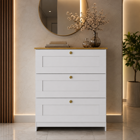 Cômoda Americana 80cm 3 Gavetas CM4300 Branco/Ipê - Decibal