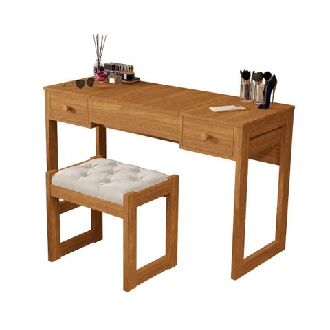 Escrivaninha Penteadeira com Espelho e Banqueta Luanda Fenix:nature