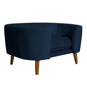 Cama para Cachorro Pet Sofá Gato Pé Palito Caminha Confortável com Almofada Veludo Azul Marinho