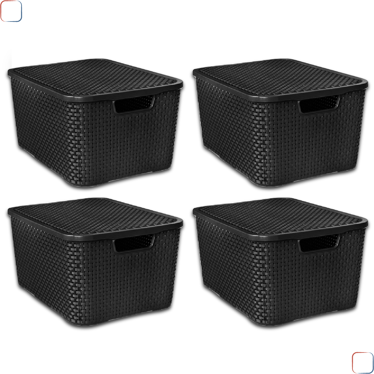 Kit 4 Caixas Organizadoras Rattan 20 Litros Empilhável Preta - Cesto Organizador 20l - 1