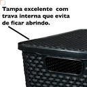 Ver imagem 3 de Kit 4 Caixas Organizadoras Rattan 20 Litros Empilhável Preta - Cesto Organizador 20l