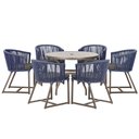 Ver imagem 1 de Mesa com 6 Cadeiras de Jantar Roma 120cm e Noronha em Alumínio Marrom Corda Náutica Estofado 11 Tram