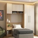 Ver imagem 1 de Guarda Roupas Solteiro Modulado com Painel e Cabeceira Selene Menu Móveis Carvalho