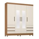 Ver imagem 2 de Guarda Roupa Casal Roma 4 Portas de Bater 6 Gavetas com Espelho Amêndola-Off White Demóbile