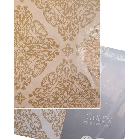 Jogo de Cama Queen 180 Fios Yohana 4 Peças Branco/dourado Imperialle