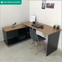Ver mais imagens de Mesa Escrivaninha Escritorio em L 2 Gavetas 5 Nichos 145x128 cm Freijo Preto Artany