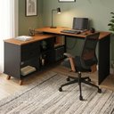 Ver imagem 2 de Mesa Escrivaninha Escritorio em L 2 Gavetas 5 Nichos 145x128 cm Freijo Preto Artany