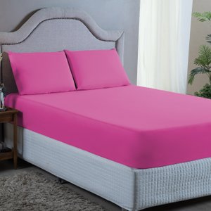 Kit Lençol King Size 400 Fios Poliéster 3 Peças Jogo Forro de Cama Box Extra Macio:pink