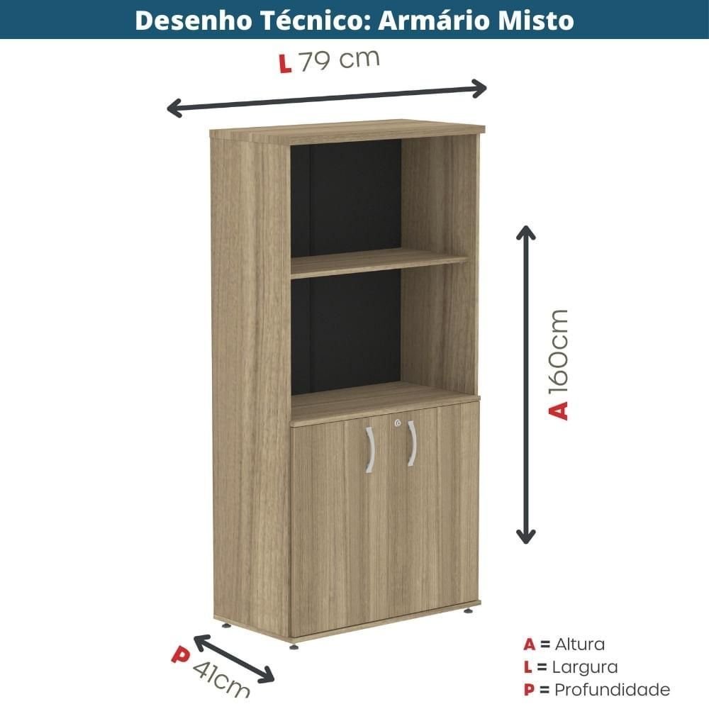 Armário Misto P25 Pandin 80 Cm (largura) em Mdp Cor Noce Naturalle