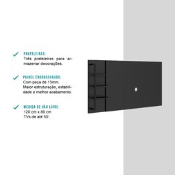 Painel de Parede Amazonas para TV até 50' Preto Carraro - 4