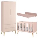 Ver imagem 1 de Berço Americano e Guarda Roupa Theo 2 Portas Rosa com Pés Madeira Natural com Trocador Juju – Reller