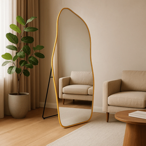 Espelho Grande Corpo Inteiro com Moldura Metal Orgânico 170x70cm com Suporte de Chão