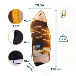 Espelho Grande Corpo Inteiro com Moldura Metal Orgânico 170x70cm com Suporte de Chão - 6
