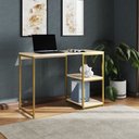 Ver imagem 1 de Mesa Escritório Berlim Industrial com Prateleira Ferro Dourado Tampo 110x46 Off White