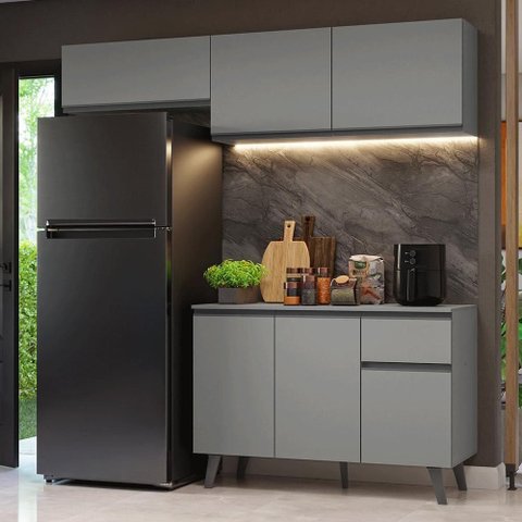 Armário de Cozinha Compacta 200cm Cinza Nice Madesa 03xa Cinza