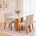 Ver imagem 1 de Conjunto Sala de Jantar Mesa Manu 120cm Tampo MDF e Vidro Canto Arredondado 4 Cadeiras Maitê