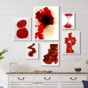 Ver imagem 1 de Composição 6 Quadros Decorativos Vermelhos- Abstratos - com Vidro:madeira Branca