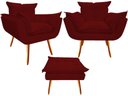 Ver imagem 1 de Kit 2 Poltronas + Puff Decorativo Opala Suede Marsala Pés Madeira Ms Decor
