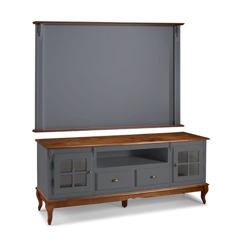 Conjunto Rack 60812 + Painel 50513 para Sala Pés Luiz Xv 2 Gavetas 2 Portas - Cinza/imbuia
