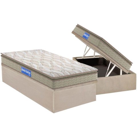 Cama Box Baú Solteiro: Colchão Espuma D45 Probel Guarda Costas Pillow Top + Base CRC Suede Clean(88x