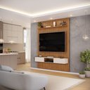 Ver imagem 1 de Conjunto com Painel Ripado e Bancada Suspensa 183cm Trento Sala de Estar Freijó Off White DJ Móveis
