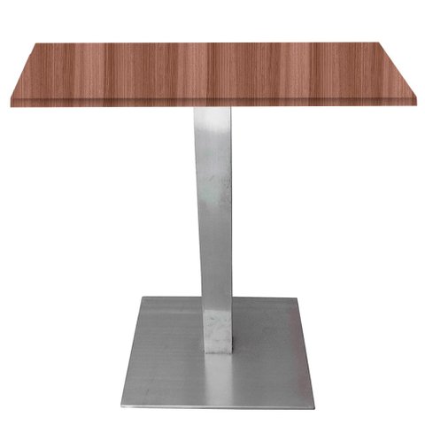 Mesa Quadrada Alpha Inox Prata 73,50 Cm (altura) Tampo Mdp Quadrado 70 Cm Walnut (larg)