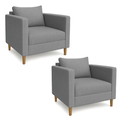 Kit 2 Poltronas Decorativa Helena Linho Cinza Dal Poz Estofados