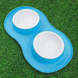 Comedor Pote para Ração Agua Tigela Duplo Cachorro Gato Silicone:azul