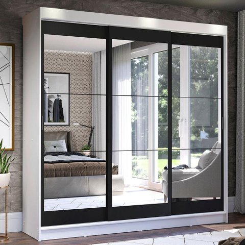 Guarda-roupa Casal Madesa Istambul 3 Portas de Correr de Espelho 3 Gavetas