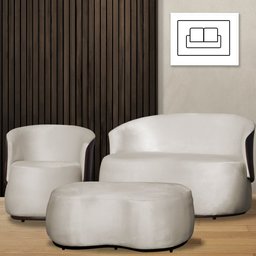 Kit 1 Poltrona 1 Namoradeira e 1 Puff Grande Design Orgânico Beatriz Veludo Composê Corino Marrom -  - 2