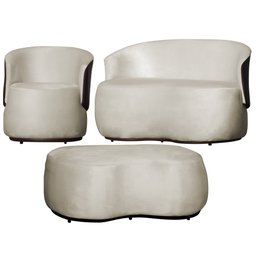 Kit 1 Poltrona 1 Namoradeira e 1 Puff Grande Design Orgânico Beatriz Veludo Composê Corino Marrom -  - 1